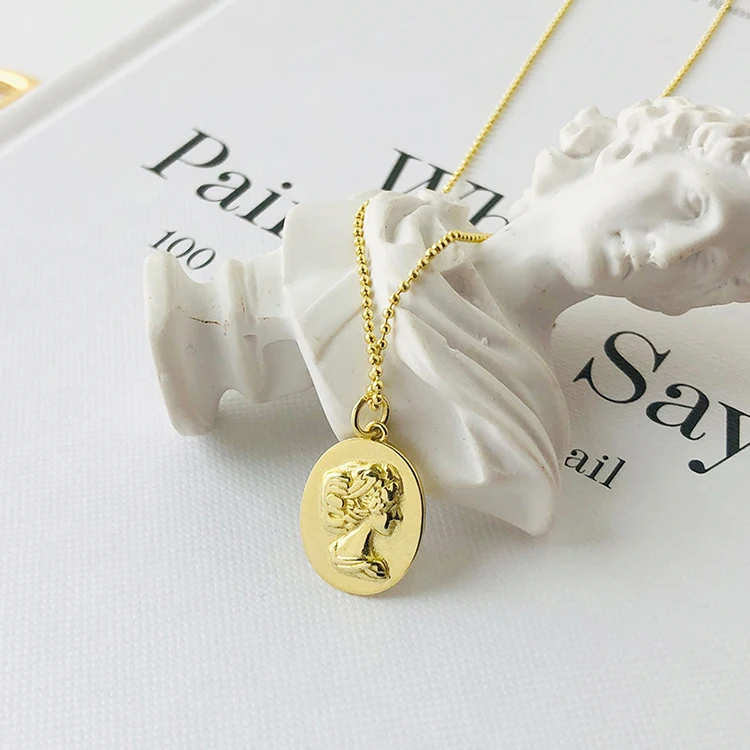 

s925 silver necklace European and American style light luxury embossed portrait necklace female tide brand clavicle chain, Picture shows