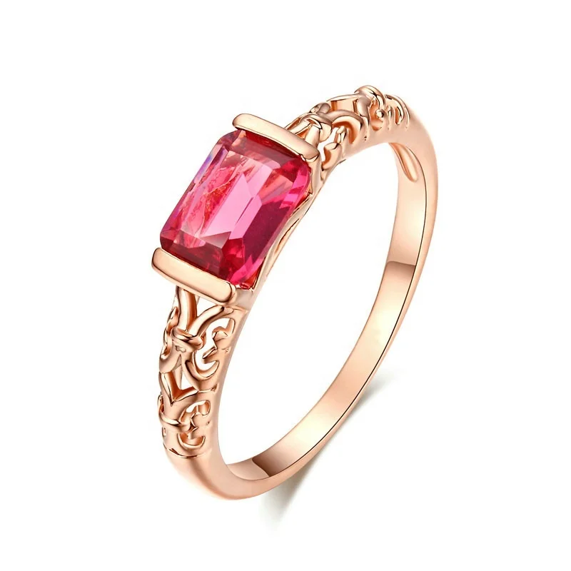 

feminine temperament inlaid zircon colored gemstones hollow ring copper plated rose white gold ring