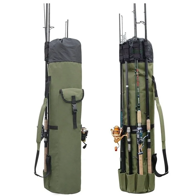 

1pcs Cylinder Outdoor Fishing Shoulders Bag Multi-purpose Fished Rod Storage Bags Portable Multi Pocket Organizer Tools Pack, Army green balck