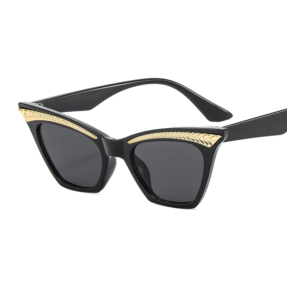 

NWOGLSS 961 Custom Leaf Metal Decoration Cat Eye Women Sunglasses 2022