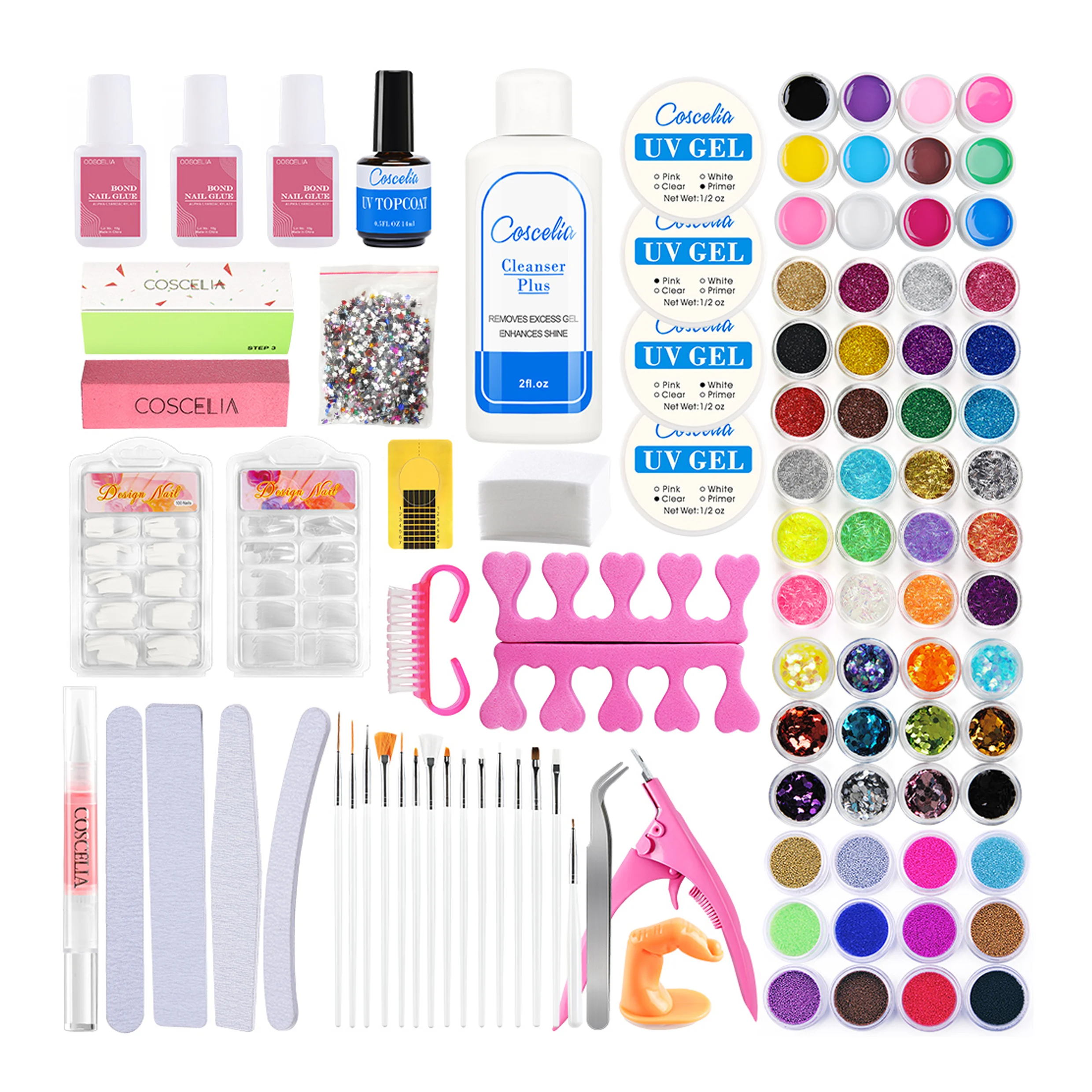 

COSCELIA Nail Art Set Nail Builder Gel UV Gel Nail Polish glue Starter kits Manicure Tool kit Set, 3 colors