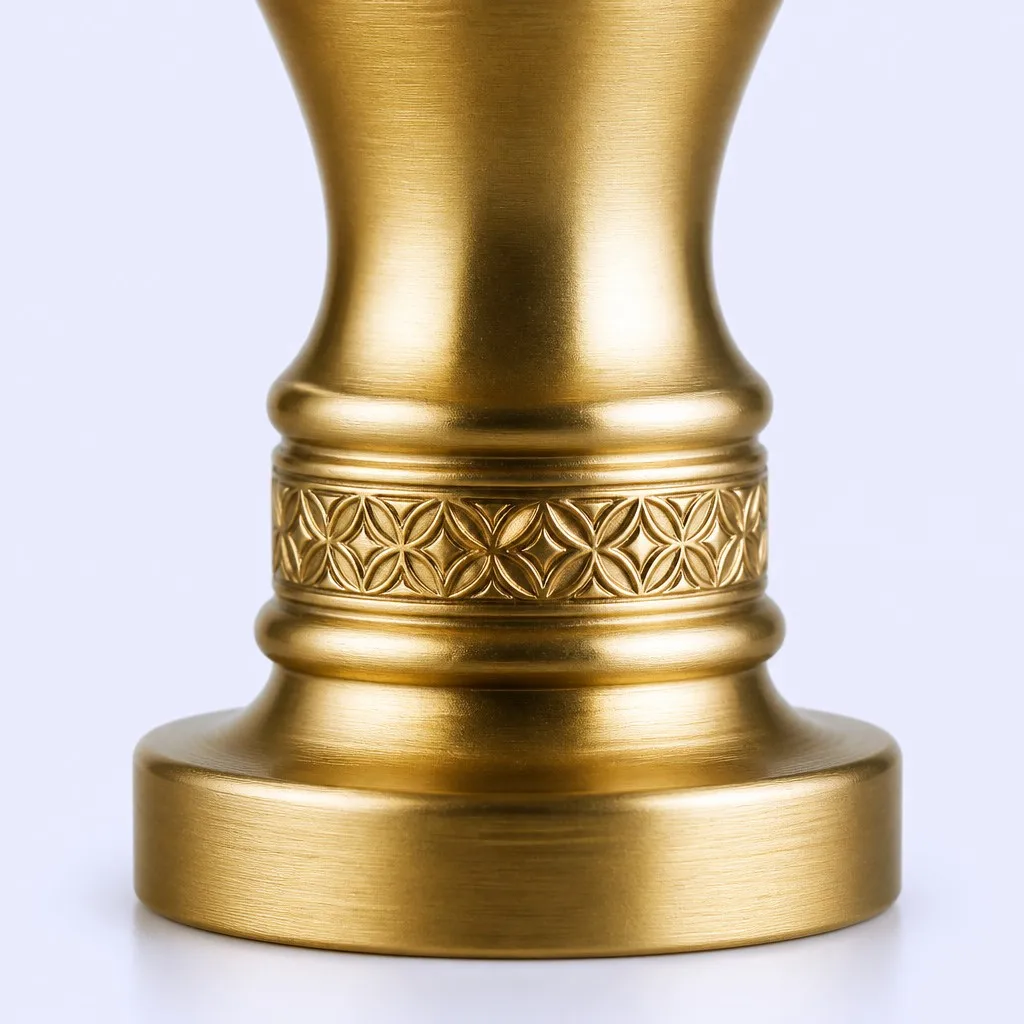 Macro detail of a brushed brass stamp handle