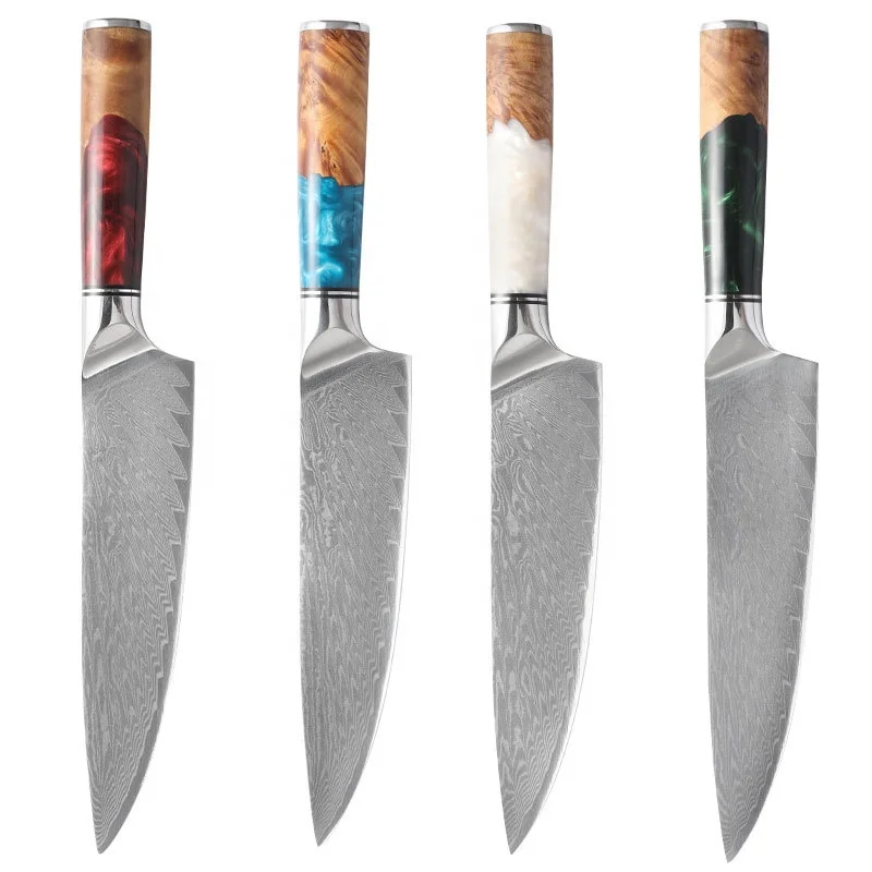 

8 inch Chef Knife Professional with Resin Wood Handle 67 layers VG10 Damascus Steel Cutting Fishing Meat Kitchen Knives, Wooden