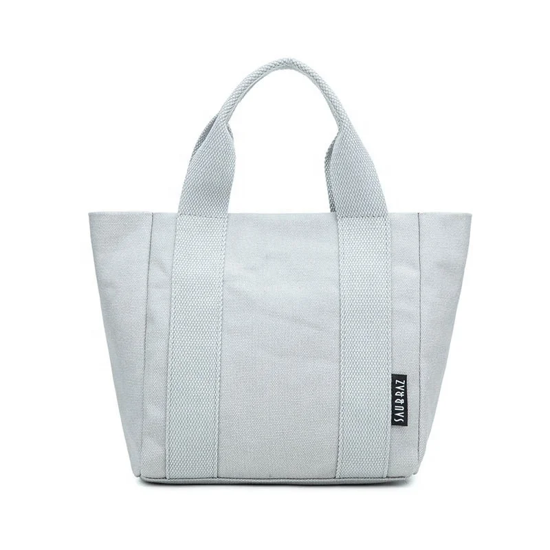 

Foldable convenient all match comfortable double carry strap gray canvas bag