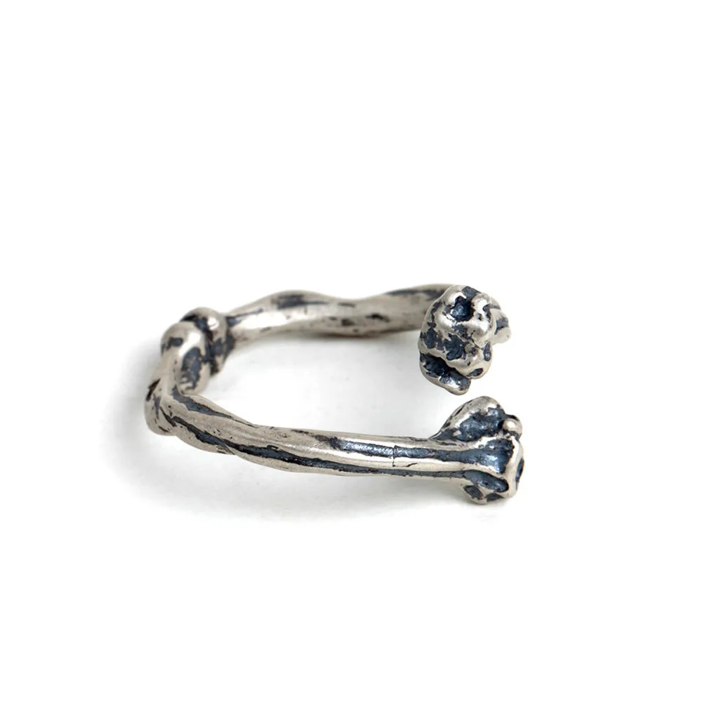 

S925 Sterling Silver Adjustable Bone Ring for Men and Women Retro Punk Classic Ring Jewelry