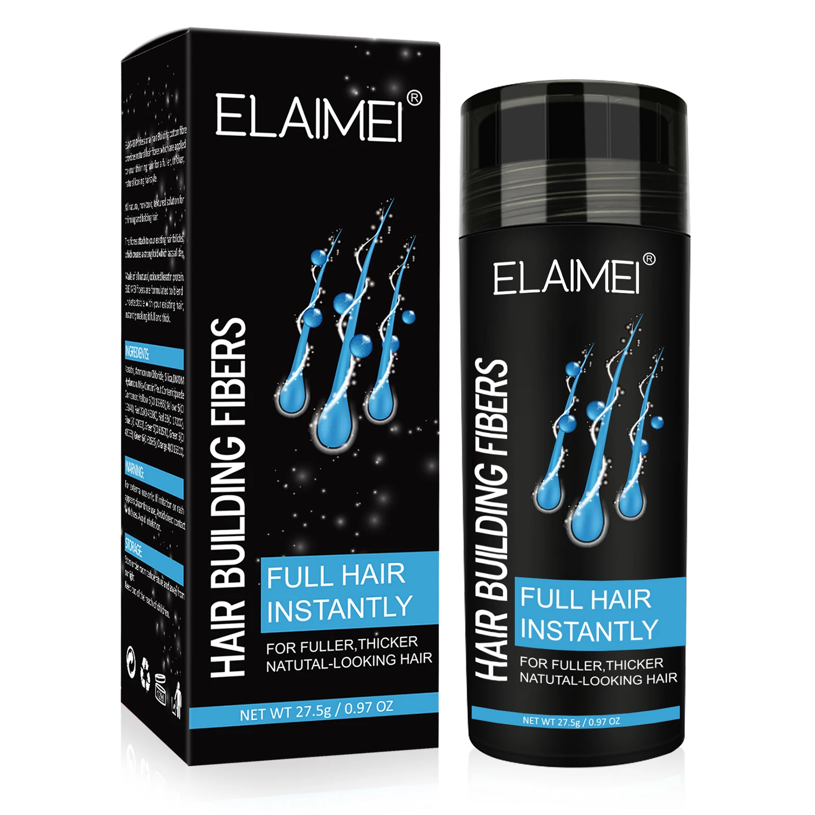 

ELAIMEI Waterproof Hair Loss Treatment Hair Building Fiber Spray Powder Instant Thickening Fully Keratin Hair Fibers Powder