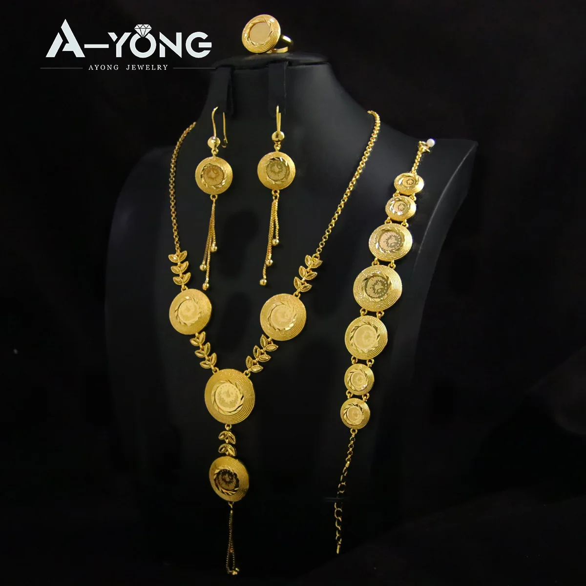 

High Quality Brass Leaf Design Gold Jewelry Set Iira Coin Dubai Jewelry Sets Gold Plated 18k