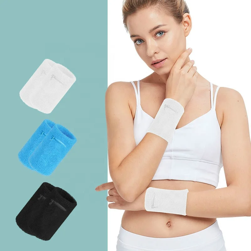 

Wholesale Sports Towel Wristband Wrist Pocket With Zipper, Black, blue, white