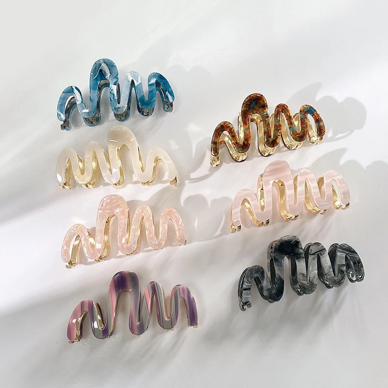 

Korean Fashion Acetic Acid Hair Accessories 10.5cm Large Geometric Advanced Hair Clip Claws Metal Acetate Wave Hair Claws