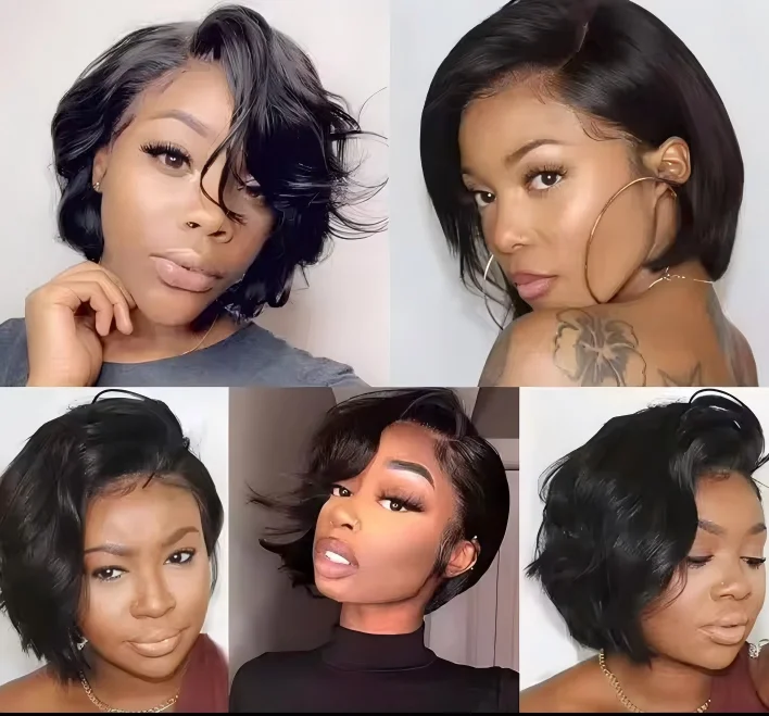 Full Frontal 13x4 Short Bob Lace Front Wig Glueless Short Pixie Cut Wig 100% Human Hair Wig