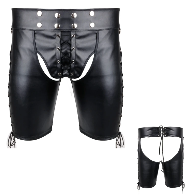 

iEFiEL Men Wetlook Leather Shorts Tight Sexy Boxer Briefs Open Butt Clubwear Hot Shorts