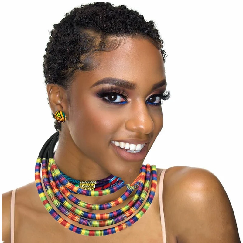 

New Arrival Weave Magnetic Buckle Multilayer Choker Necklace Statement Bib Colorful African Necklace Set, As picture show