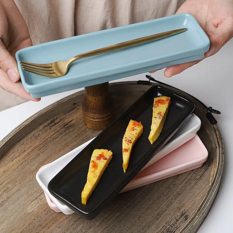 

Japanese sushi plate strip hot pot plate snack ceramic rectangular dessert creative dessert plate