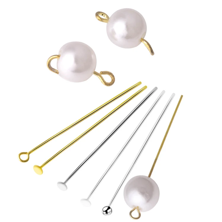 

S925 Sterling Silver DIY Jewelry Earring Accessories Hypoallergenic Straight Hole Pearl Jade Connection Round Head Wave Needle, Sliver,gold