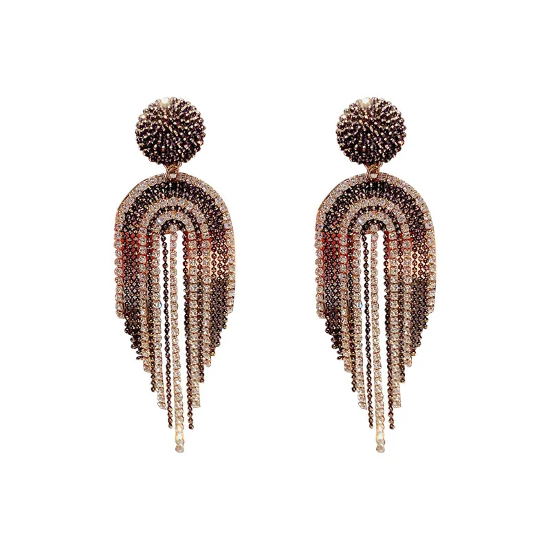 Fashion Exaggeration Pendant Earrings Super Bling Tassel Earrings Statement Rhinestone Long Tassel Earrings for Women Jewelry