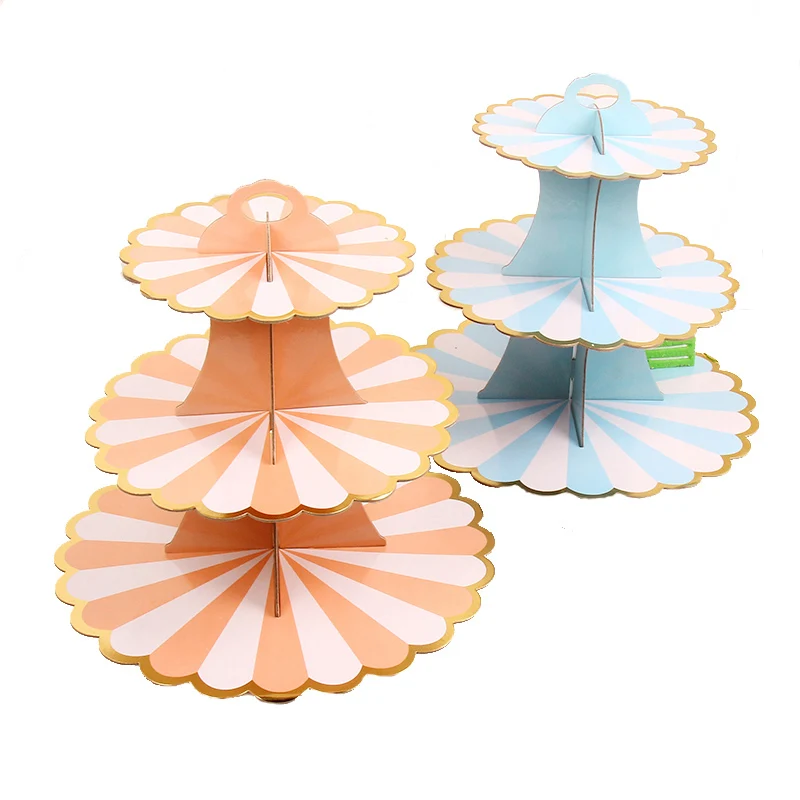 

Wholesale and cheap birthday wedding party cake decoration eco-friendly paper three-layer bronzing cake stand