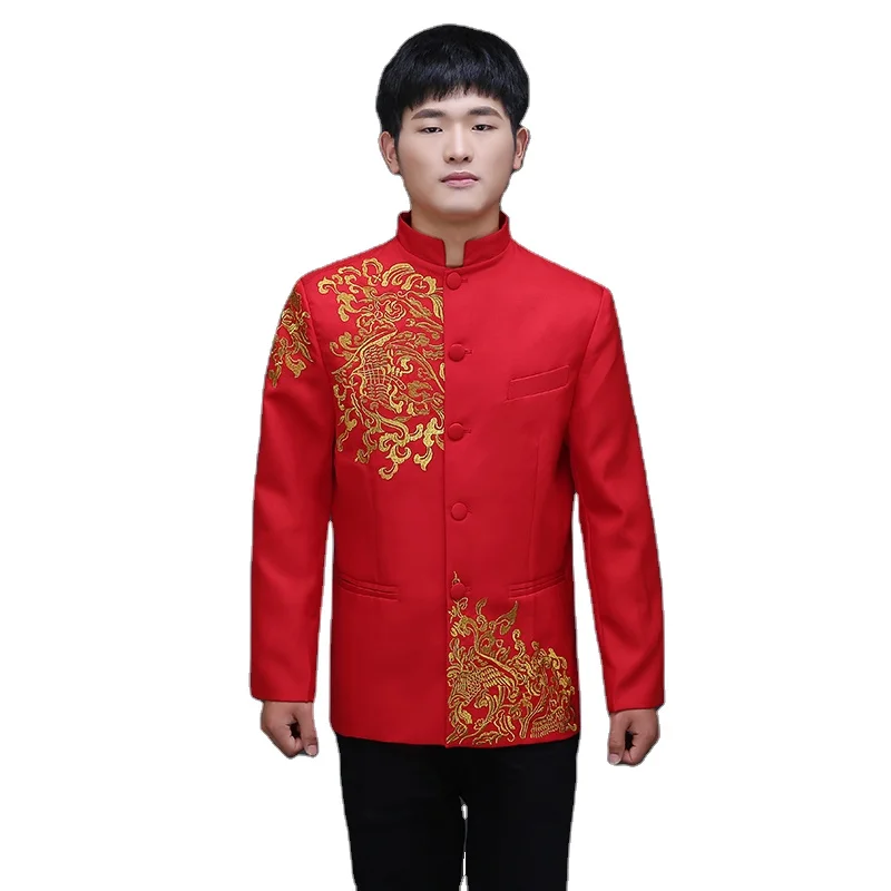 

Chinese wedding red Coat ancient China Spring Festivals costume show Tang Clothing bridegroom Zhongshan Wear performance Costume, As the pictures