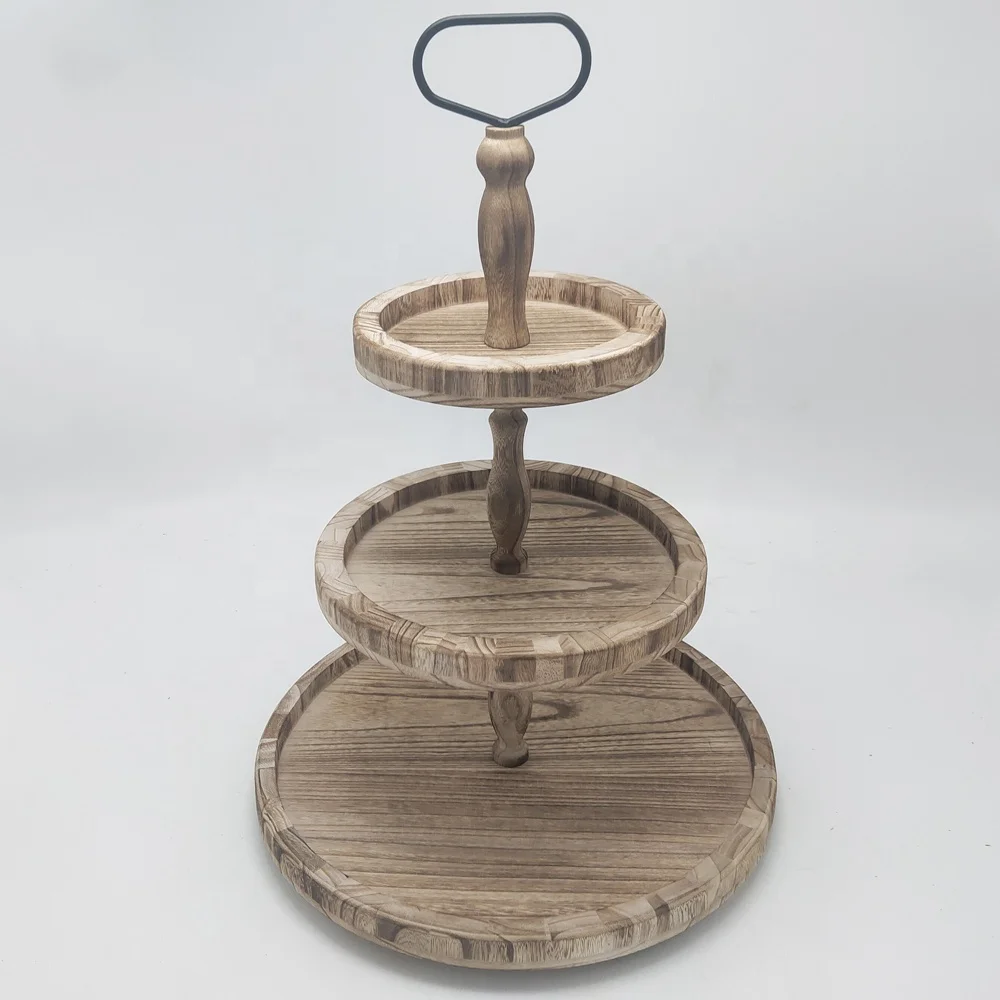 

European Wedding Party Multi Layer Fruit Tray Three-Layer Wood Snack Candy Tray Dessert Fruit Plate, Carbonization