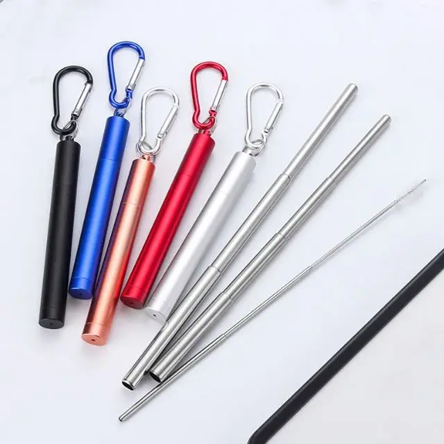 

Telescopic Collapsible Drinking Straws Keychain with Brush, Customized color