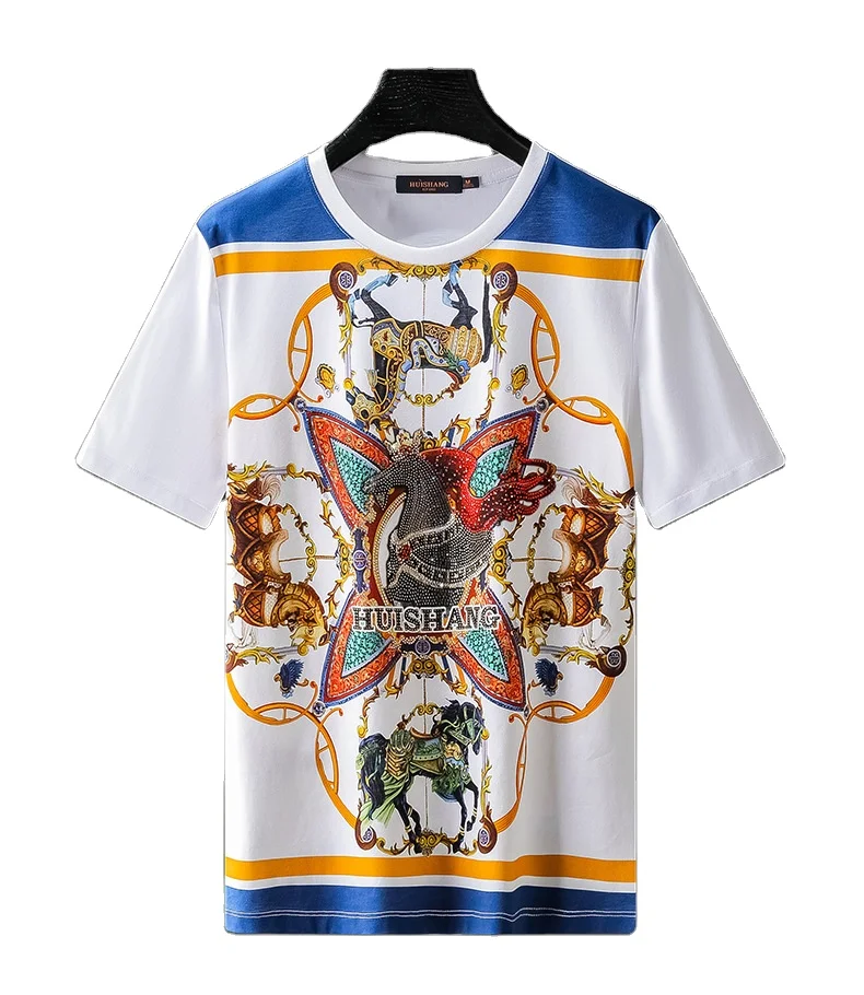 

The new summer style personality pattern cotton printed hot drill short sleeve T - shirt