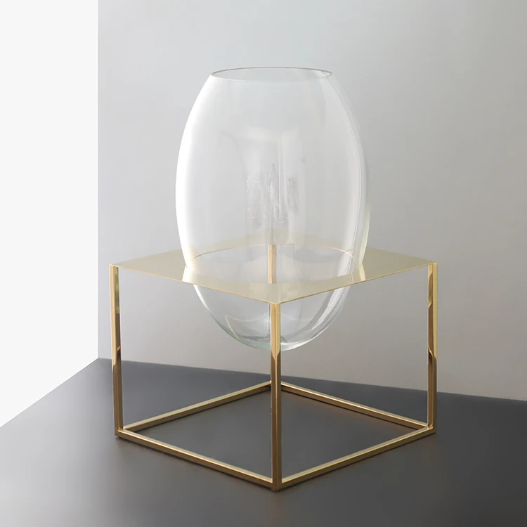 Luxury Round Wedding Centerpiece Glass Bowl Vase With Metal Stand