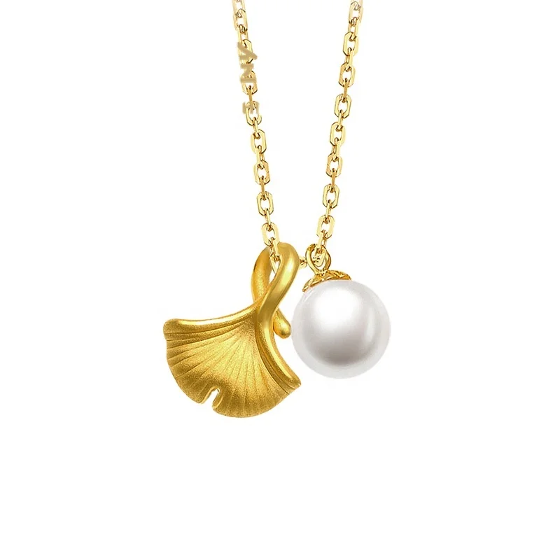 

Certified Korean Retro Natural Pearl Foot Gold Ginkgo Leaf Necklace