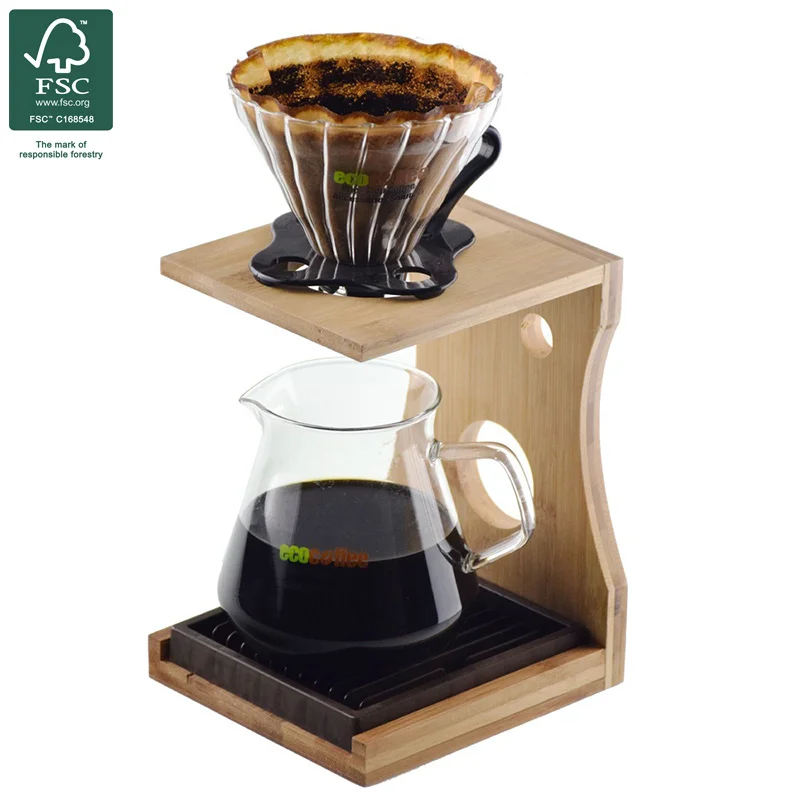 

Hand brewed coffee filter cup holder coffee utensils wooden base stainless steel filter cup hand pot, Wood color