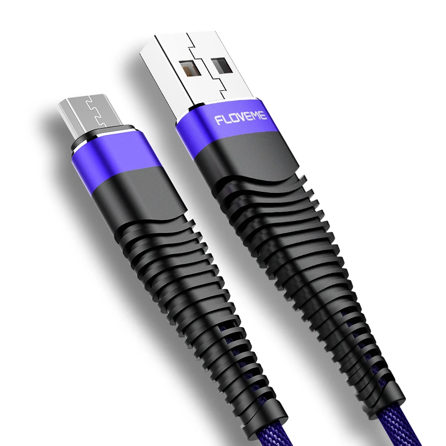 

Free Shipping 1 Sample OK FLOVEME Long Blue Charging Data Cord 2A Phone Charger Micro Usb Cable 2M