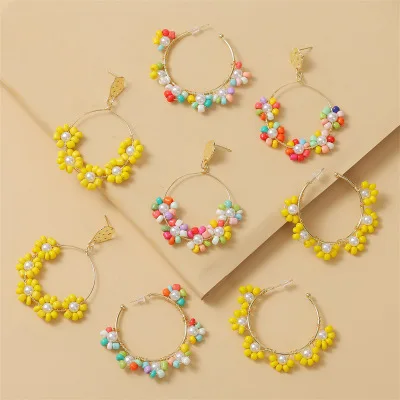 

2021 Amazon Hot Sale Handmade Bohemian Earrings Colorful Miyuki Beads Boho Seed Beads Flower Earrings For Women Fashion Jewelry