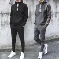 

2019 Casual Korean Style Easy-care Finish Velour Two Pieces Set Tracksuit For Men