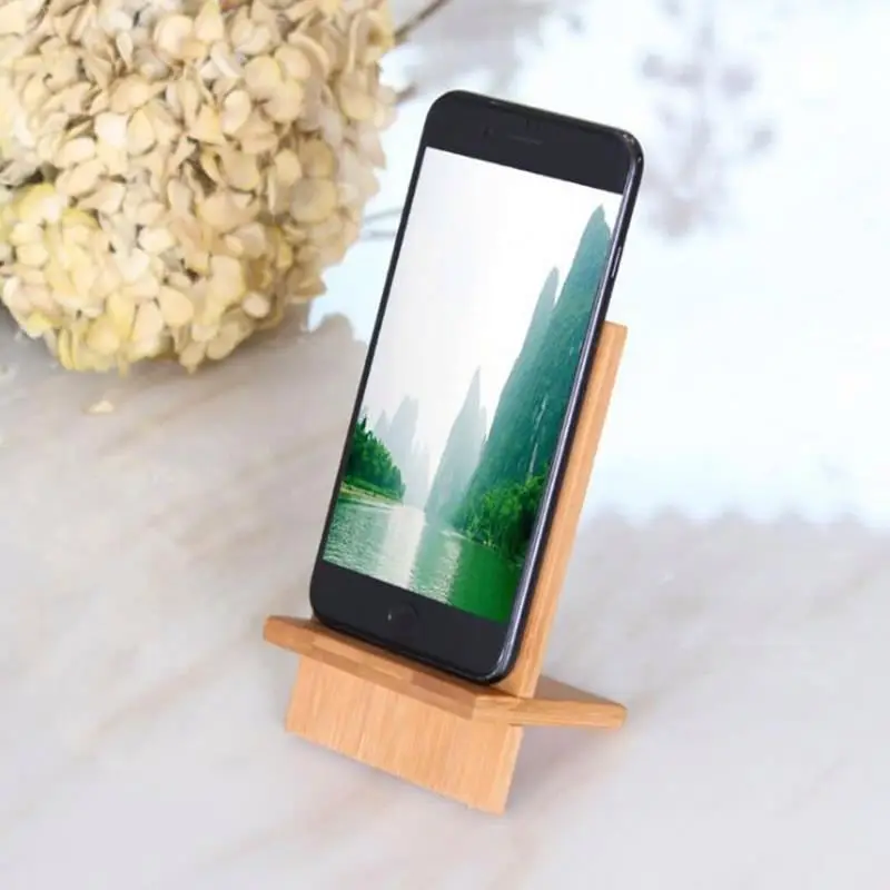 

Lazy folding desktop phone stand holder TOL3s bamboo cell phone holder, Wood color