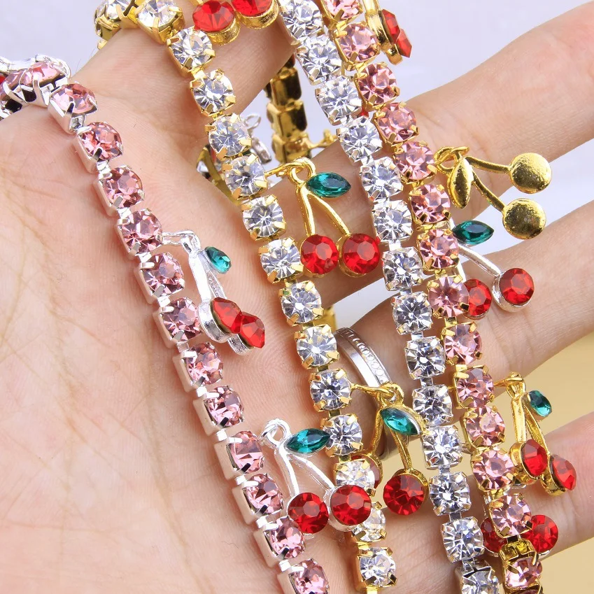 

New Fashion Rhinestone Cherry Necklace Single Row Micro-studded Hip Hop Tennis Cherry Pendant Necklace