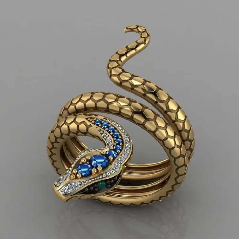 GT 2022 anillos de serpiente Retro Punk Snake Ring Blue CZ Stone New Punk Coiled Snake Rings For Party Men Women