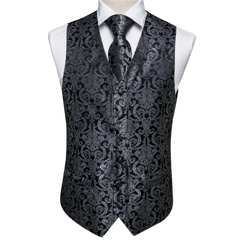 

Plus Size Men's Vest & Tie Set Classic 3pcs Paisley Vest And Necktie Pocket Square Formal Dress Waistcoat For Suit Or Tuxedo