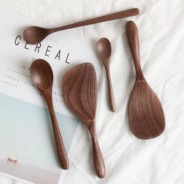 

High Quality Black Walnut Healthy Durable Rice Mixing Dessert Wooden Spoons Set