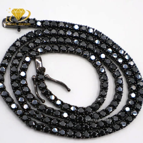 Wholesale 3mm 4mm 5mm Black Moissanite Tennis Chain 925 Sterling Silver Hip Hop Jewelry Men Black Diamonds Iced Tennis Necklace
