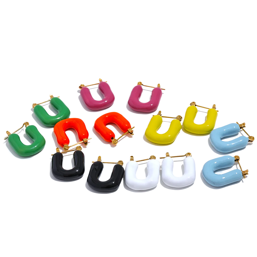 

JINYOU 1014 Candy 7 Color Enamel Stainless Steel Square Chunky Hollow Y2K Hoop Earrings 2023 Trendy Jewelry Women Gala
