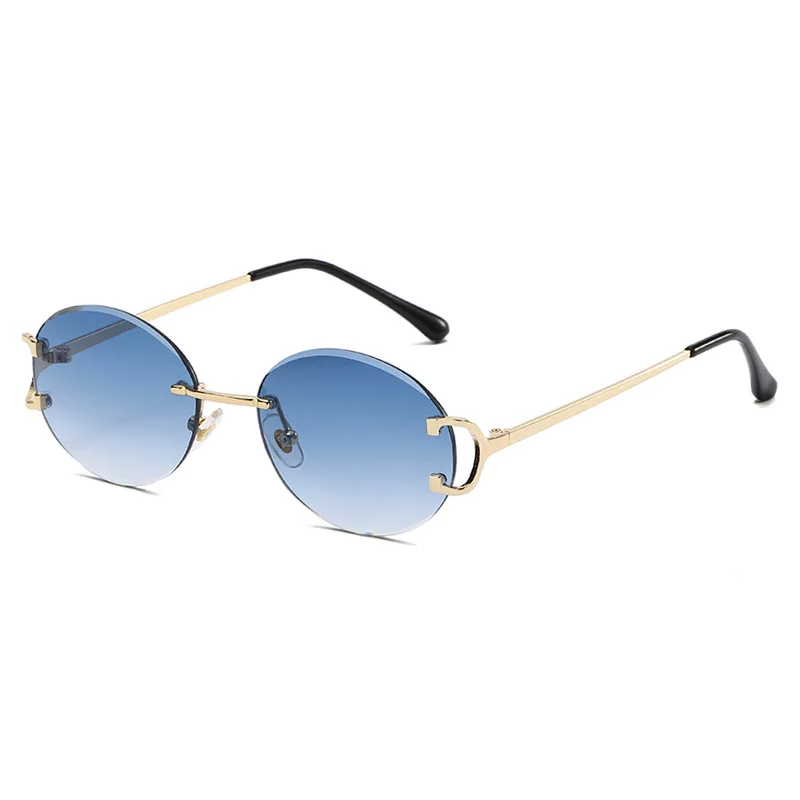 

6026 Luxury Cut Edge Rimless Round Sun Glasses 2024 Vintage Brand Designer Frameless Sunglasses Men Women