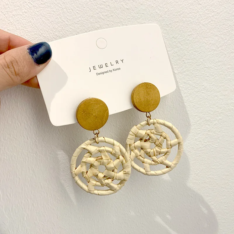 

Women Jewelry Geometric Cane Woven Holiday Bohemia Fashion Long Drop Earrings