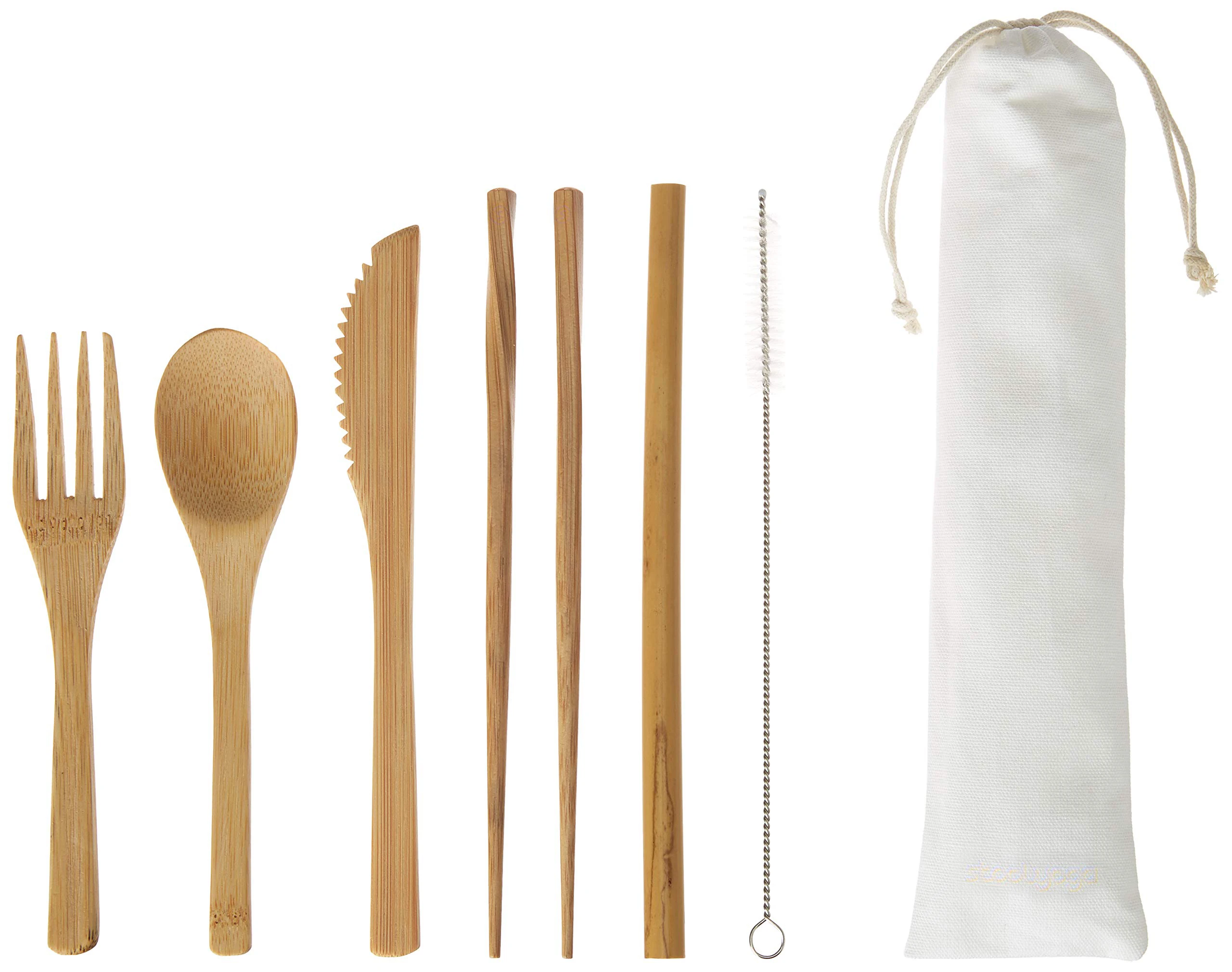 

Eco Friendly Wooden Reusable Cutlery Travel Set Camping Bamboo Flatware Set With Straw