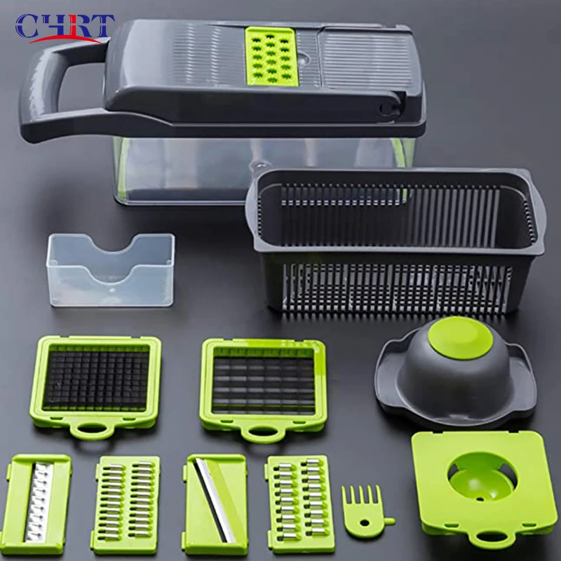 

CHRT 12 in 1 kitchen Accessories Vegetable Shredder Food Slicer Vegetable Cutter Grater Dicer Mandoline Cutter Vegetable Slicer, Ash+white+blue