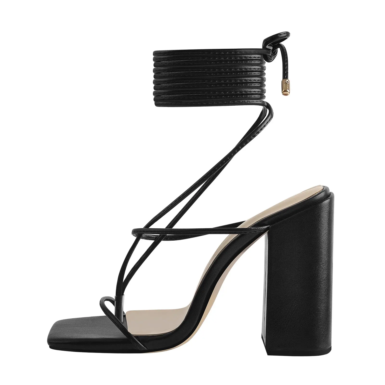 

Black Ankle Strap Square Toe Chunky Heels Sandals