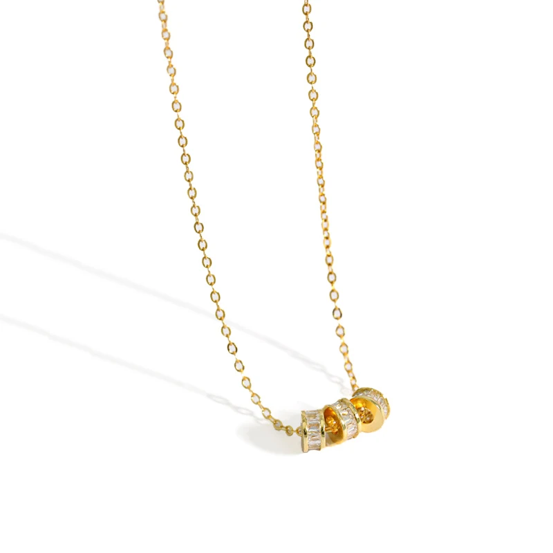 

Wheel Of Time Three Ring String 925 Sterling Silver Necklace Diamond Three Ring Necklace, Platinum, gold plated