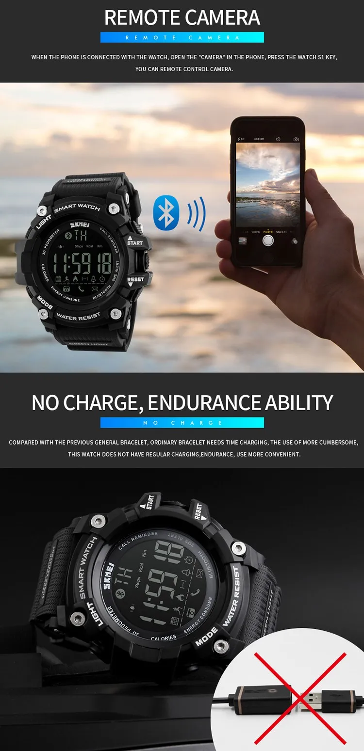 Men Sport Pedometer Watch Women Fashion Outdoor Digital Watches Calorie Tracker Bluetooth ios Android Skmei Fitness Smart Watch
