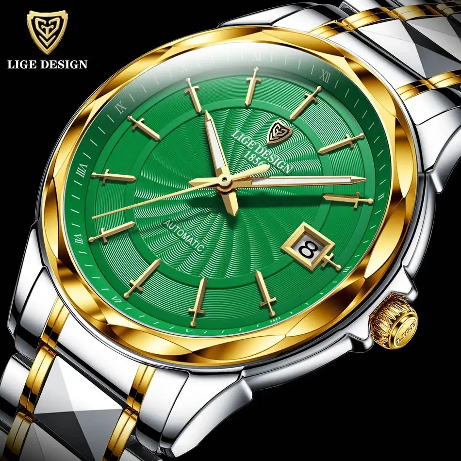 

Lige 6802 2021 New Mechanical Watches Stainless Steel Waterproof Automatic Watch Men Luxury