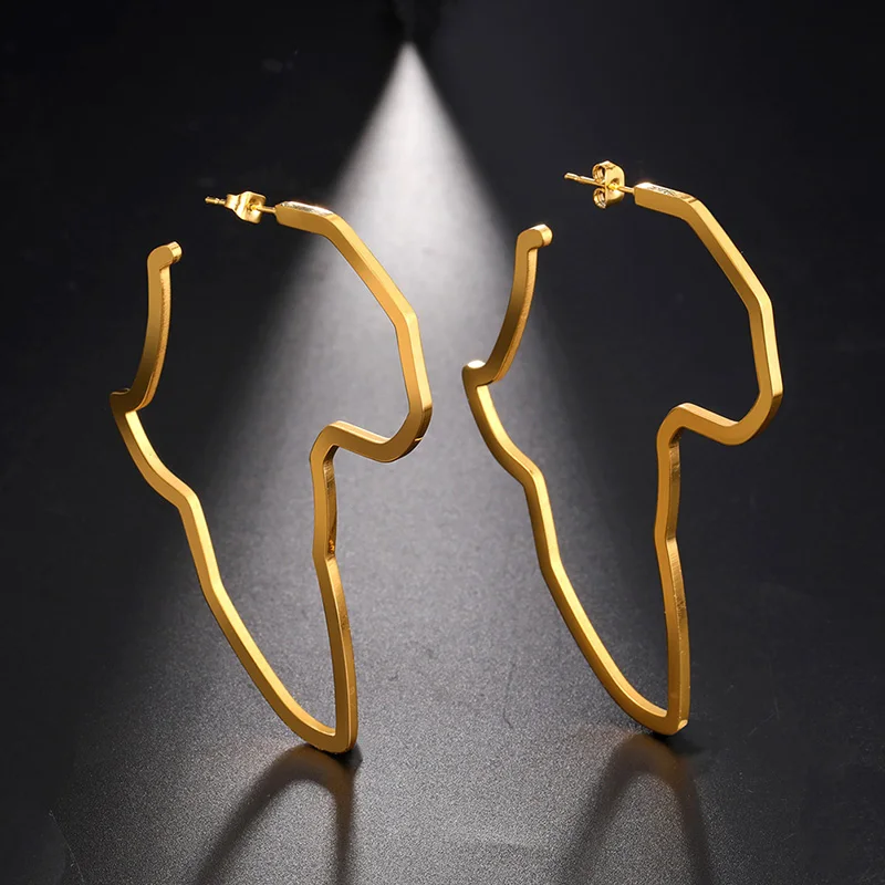 

Women Stainless Steel African Map Earrings Jewelry 18k Gold Fashion African Earring, Steel color/gold /rose gold