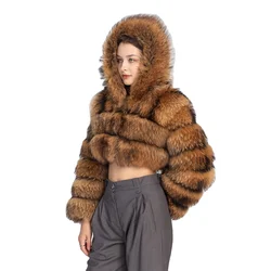 Wholesale Fluffy Fur Fox Coat Custom Color Real Cropped Womens Fur Coat with Hood