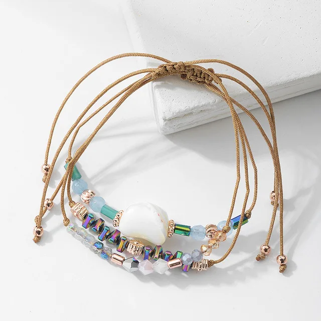 

Simple Natural Stone Multilayer Handmade Woven Adjustable Bracelet, As picture