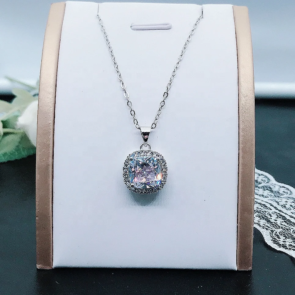 

Simple Elegant necklace Square Crystal Zircon Pendant Necklace For Women Wedding Engagement Fine Jewelry Valentine's Day Gift, Customized color