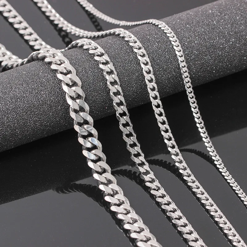 

VRIUA Width 4/5/6/9MM 18-26 inches Customize Length Mens High Quality Stainless Steel Necklace Curb Cuban Link Chain Jewerly, Sliver
